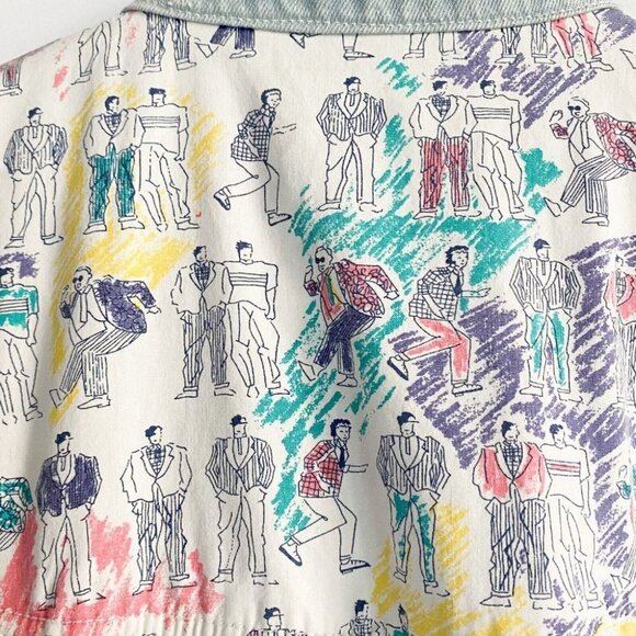 Vintage 80s " The Nylons"  Band Light Wash Denim Patchwork Embroidered Jacket L - Picture 8 of 8